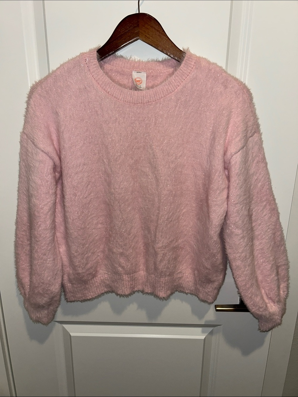 Girls 14/16 wonder nation Light Pink Fuzzy Crewneck Sweater